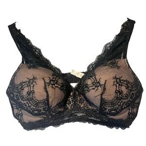 Gilligan O Malley Women's XL Padded‎ Lace Bralette Black Nude Mesh Lace